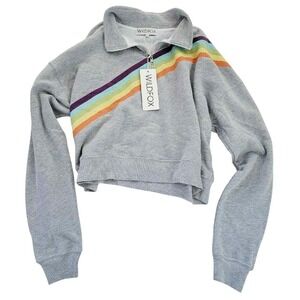 Wildfox Rainbow Half Zip Sweatshirt Womens Large Grey NWT HT28A041 Striped Retro